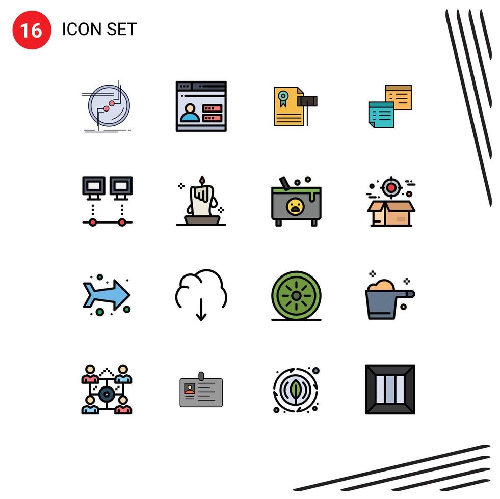 Set of 16 Commercial Flat Color Filled Lines pack for notes files security sticky gravel Editable Creative Vector Design Elements