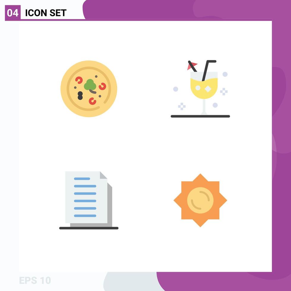 4 Universal Flat Icons Set for Web and Mobile Applications pizza document beach drink files Editable Vector Design Elements