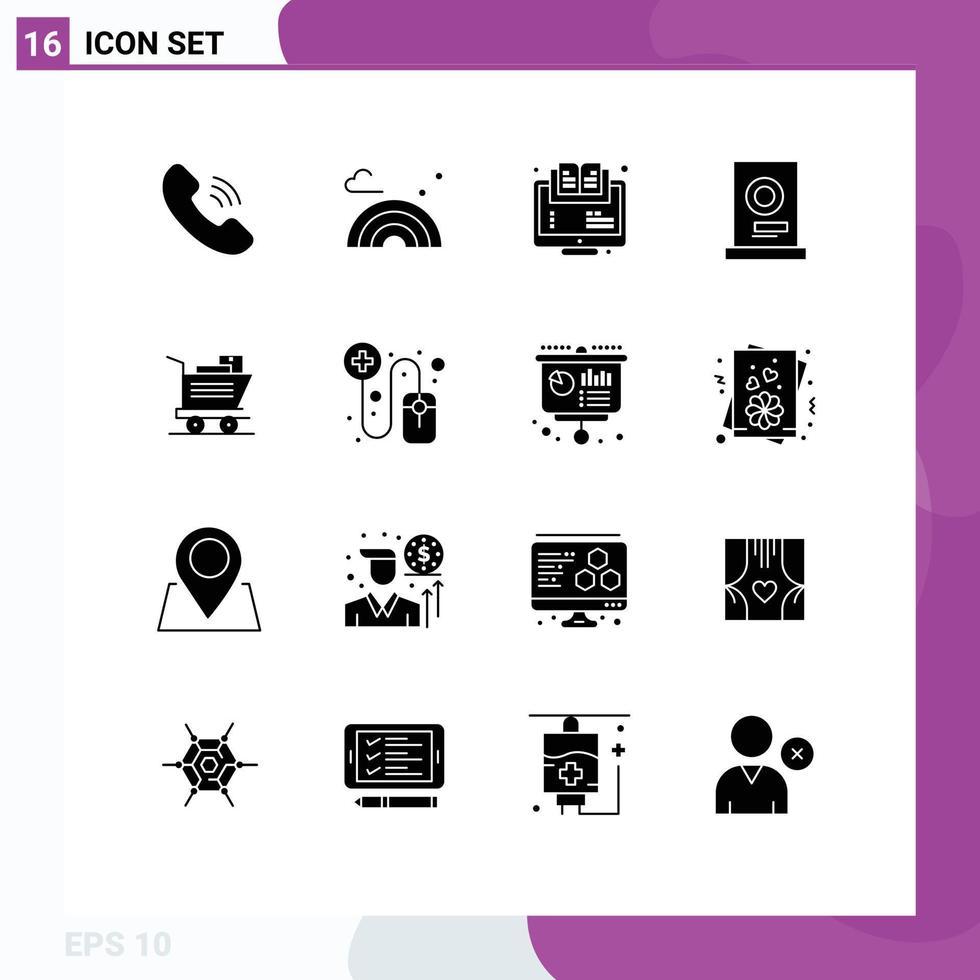 Modern Set of 16 Solid Glyphs Pictograph of cart furniture e dryer course Editable Vector Design Elements
