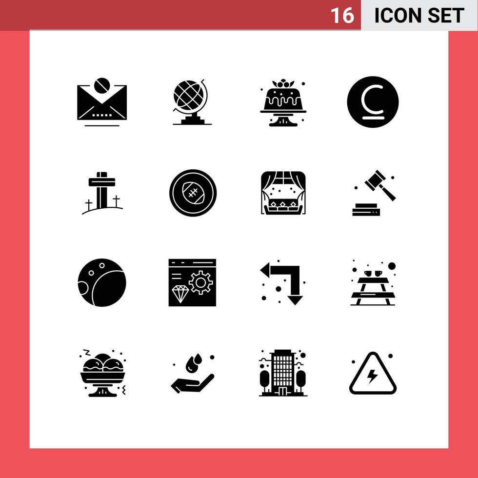 Solid Glyph Pack of 16 Universal Symbols of christian levbrazil cake kyrgyzstani bulgarian Editable Vector Design Elements