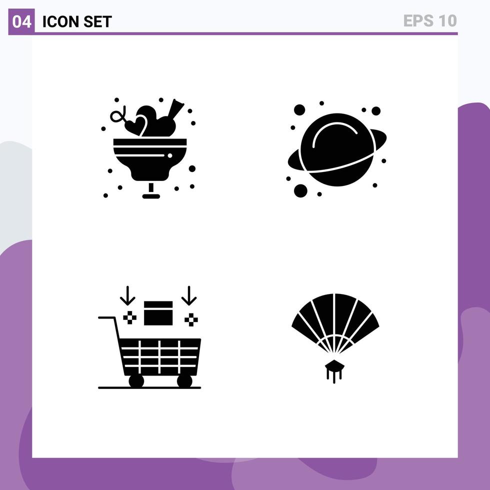 Set of 4 Modern UI Icons Symbols Signs for love bowl cart ice science shopping Editable Vector Design Elements