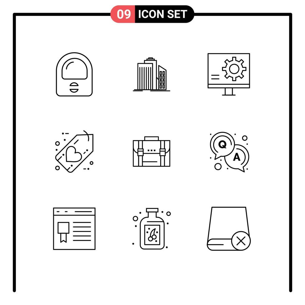 Pack of 9 Modern Outlines Signs and Symbols for Web Print Media such as heart favorite real estate black error Editable Vector Design Elements