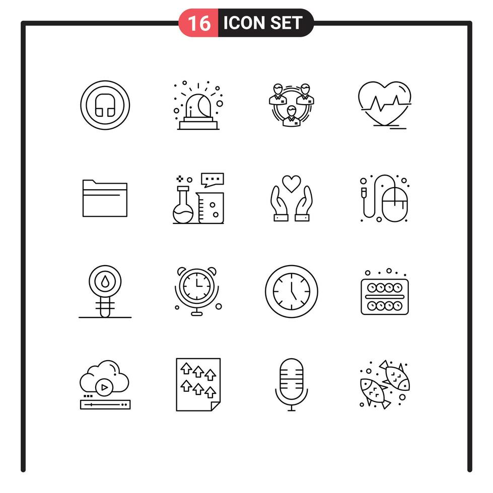 16 Thematic Vector Outlines and Editable Symbols of pulse heart business ecg social Editable Vector Design Elements