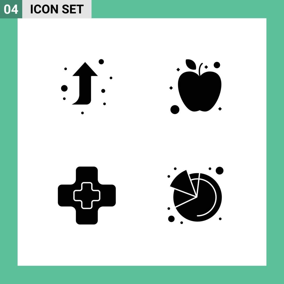 conjunto moderno de 4 pictogramas de glifos sólidos de análisis de flechas apple hospital seo elementos de diseño vectorial editables vector