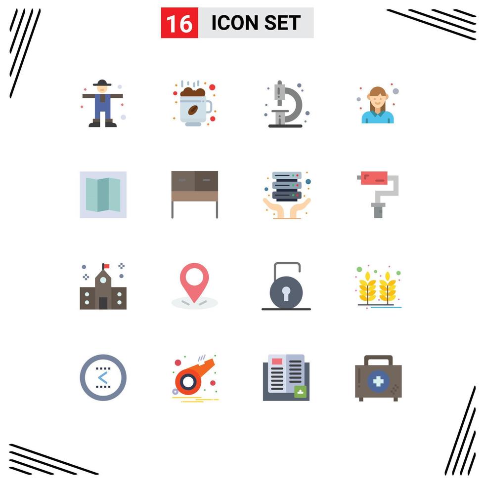 Mobile Interface Flat Color Set of 16 Pictograms of character chemistry scarecrow coffee lab Editable Pack of Creative Vector Design Elements