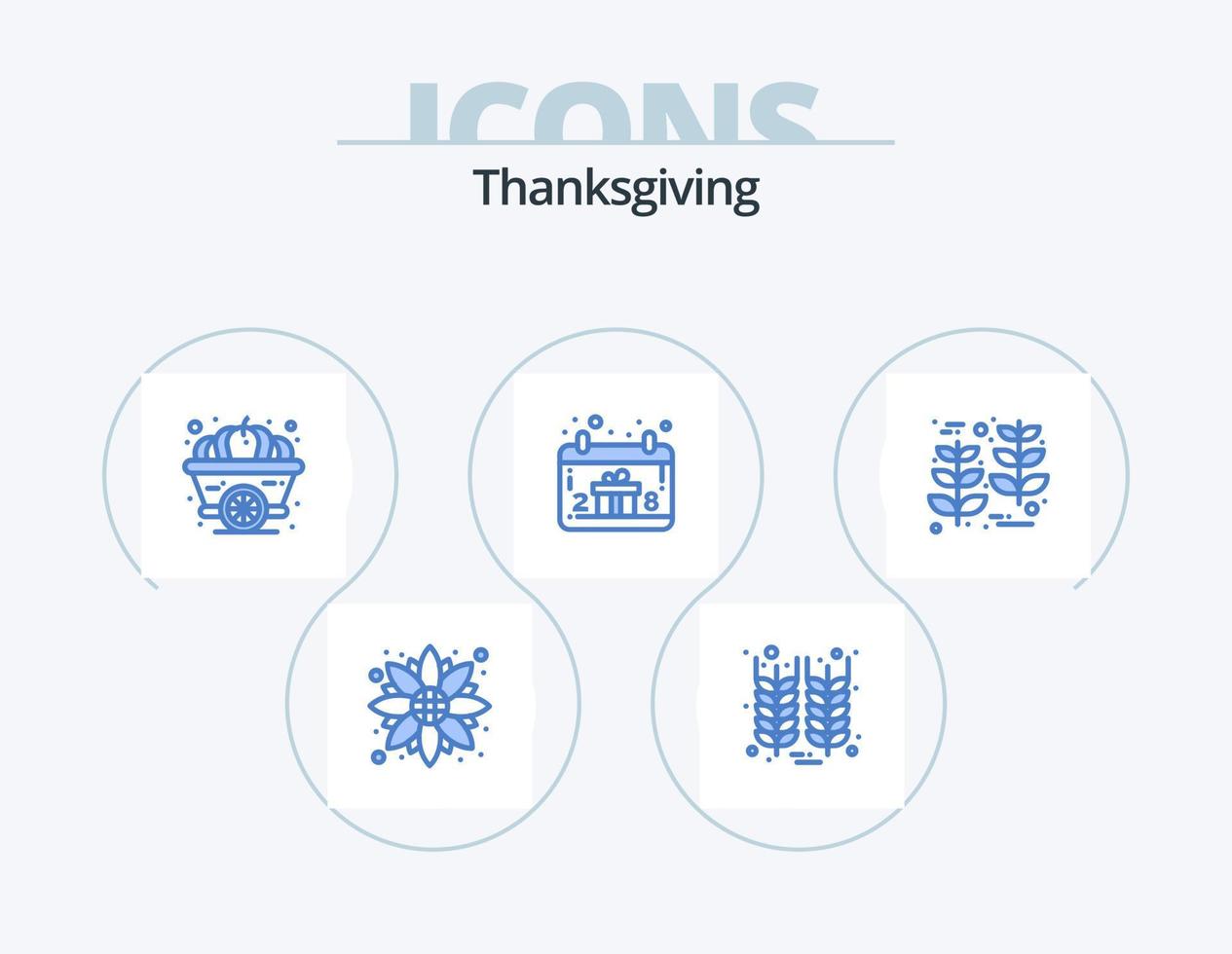 paquete de iconos azul de acción de gracias 5 diseño de iconos. cosecha. acción de gracias. otoño. mano. calendario vector