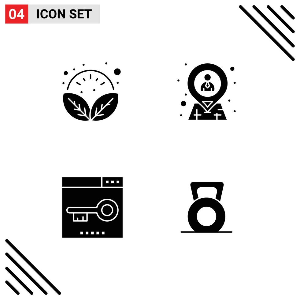 4 Thematic Vector Solid Glyphs and Editable Symbols of leaves engine relax human media Editable Vector Design Elements
