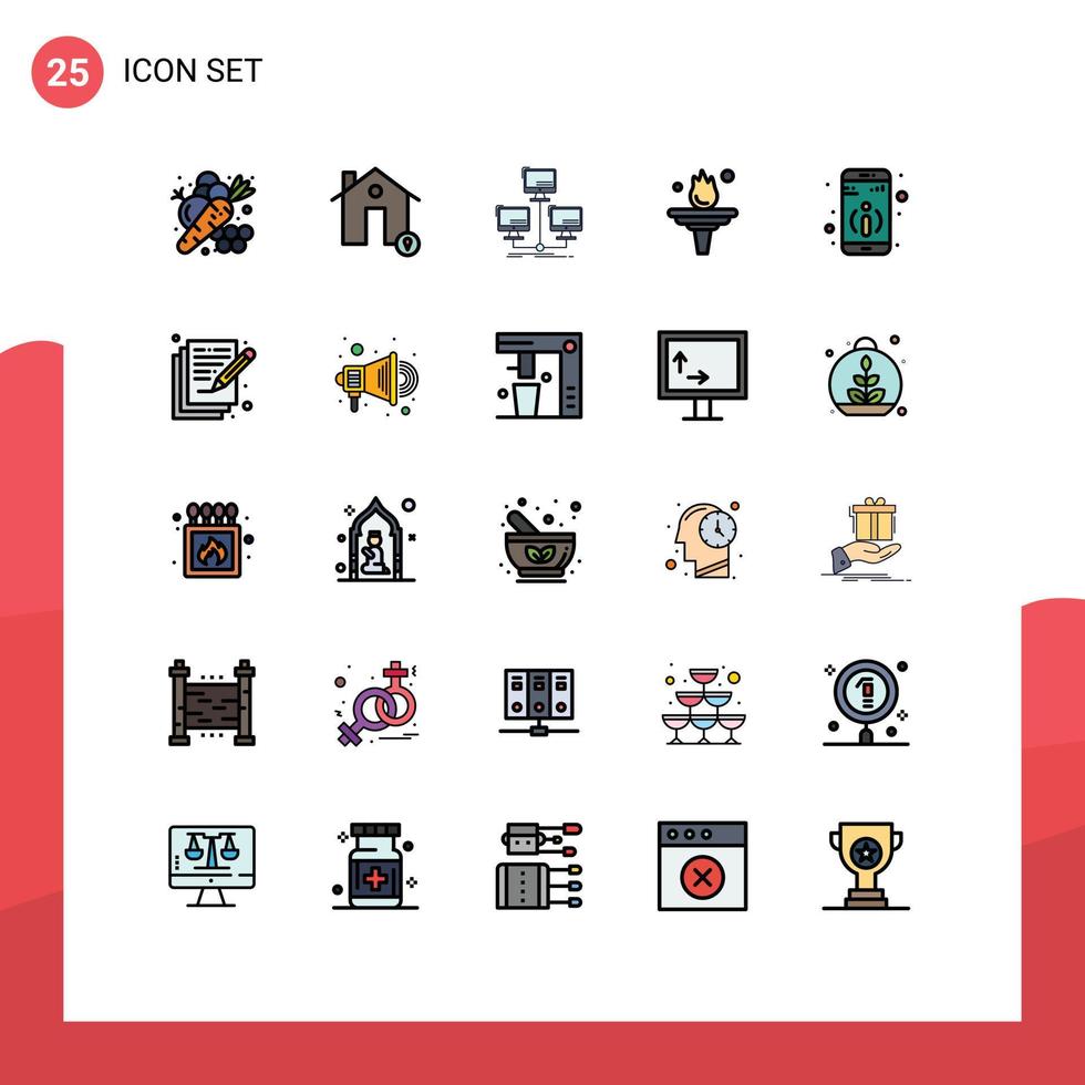 25 Universal Filled line Flat Color Signs Symbols of motivation career location computer connection Editable Vector Design Elements