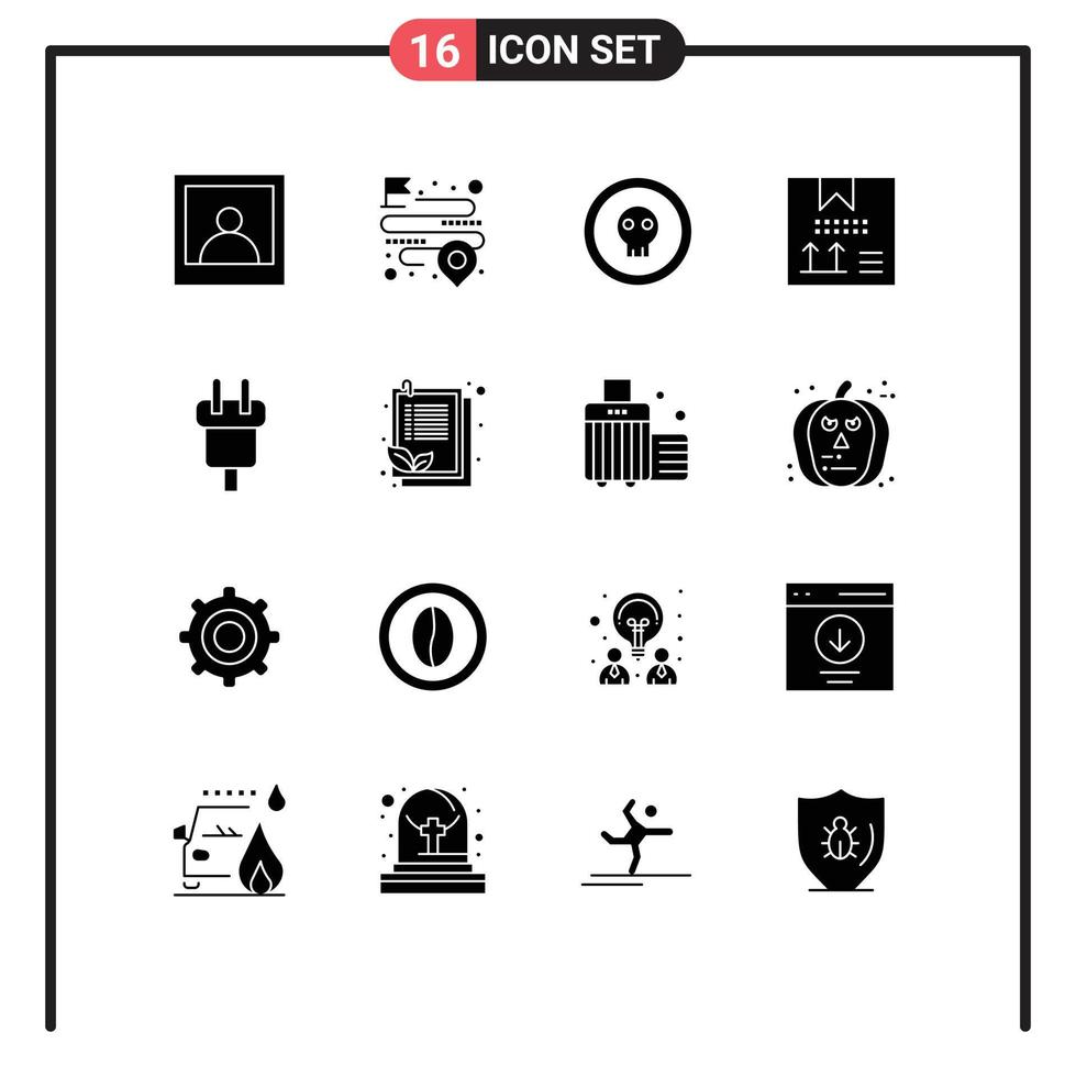 Group of 16 Solid Glyphs Signs and Symbols for connector programing halloween development coding Editable Vector Design Elements