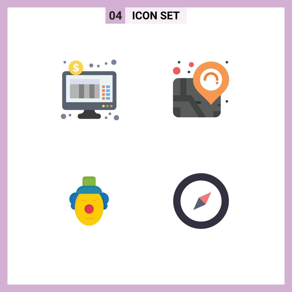 4 Flat Icon concept for Websites Mobile and Apps banking circus online banking pin map Editable Vector Design Elements