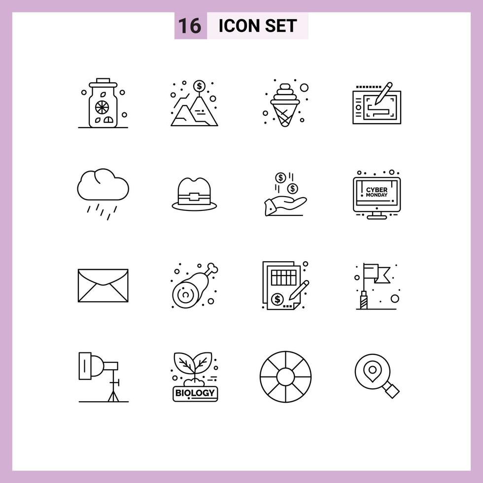 Set of 16 Vector Outlines on Grid for rain layout craving presentation tablet Editable Vector Design Elements