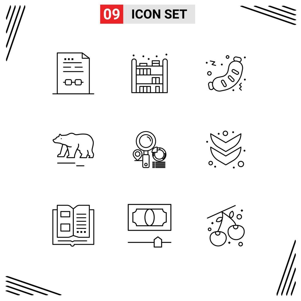 Outline Pack of 9 Universal Symbols of search polar barbecue bear sausage Editable Vector Design Elements