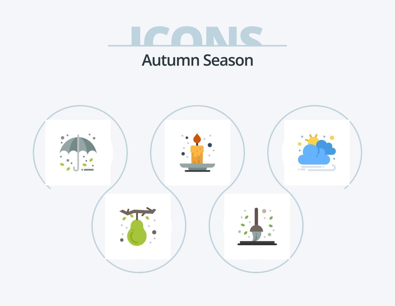 paquete de iconos planos de otoño 5 diseño de iconos. otoño. evento. rastrillo. vela. sombrilla vector