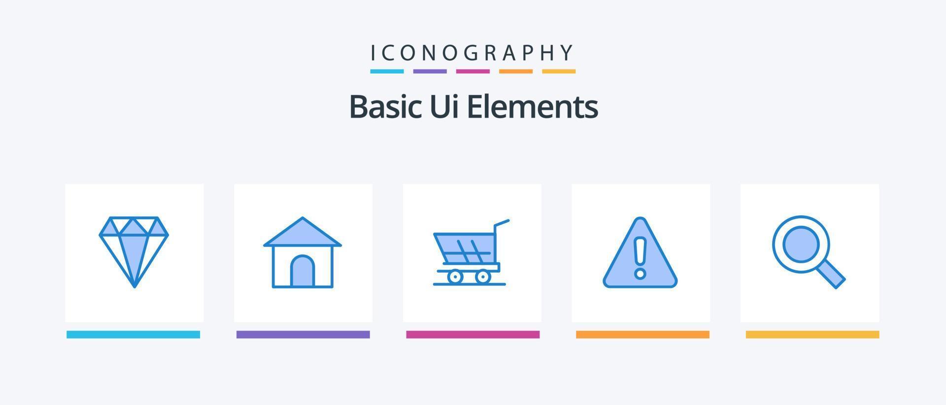 Basic Ui Elements Blue 5 Icon Pack Including search. sign. cart. warning. alert. Creative Icons Design vector