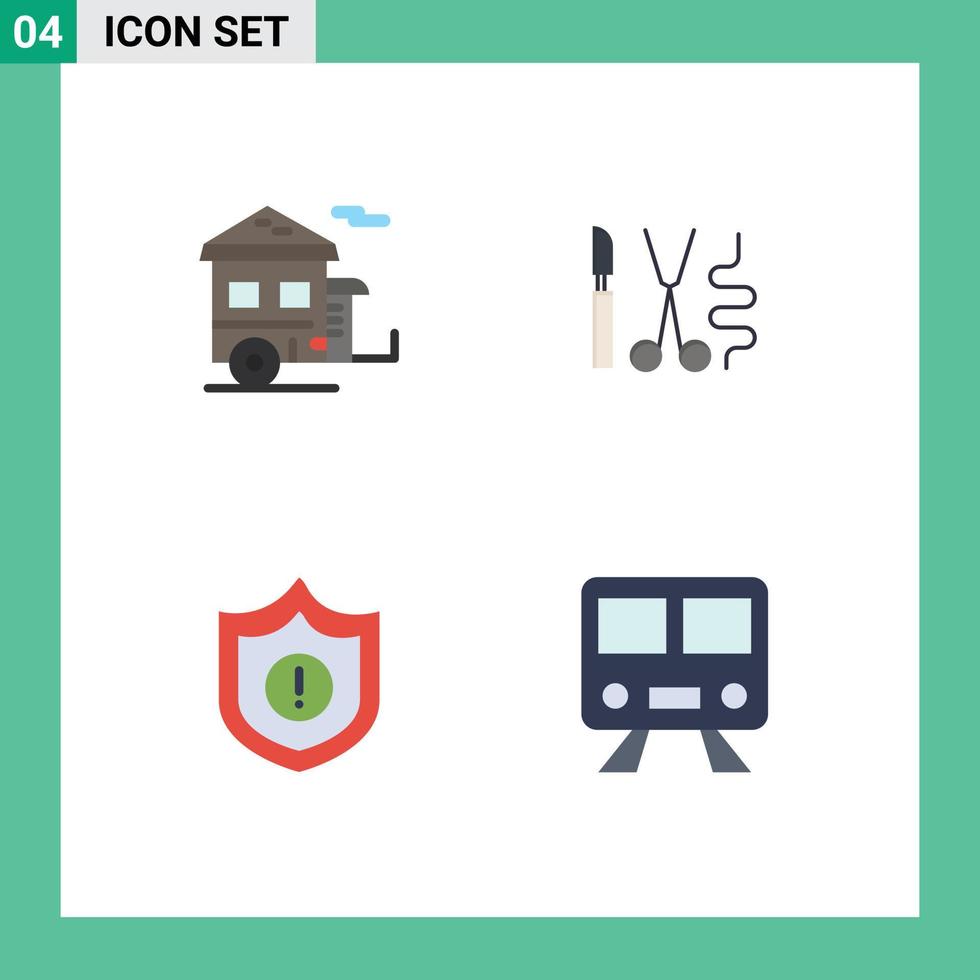 conjunto de iconos planos de interfaz móvil de 4 pictogramas de elementos de diseño vectorial editables de advertencia de cirugía de remolque de guardia de campamento vector