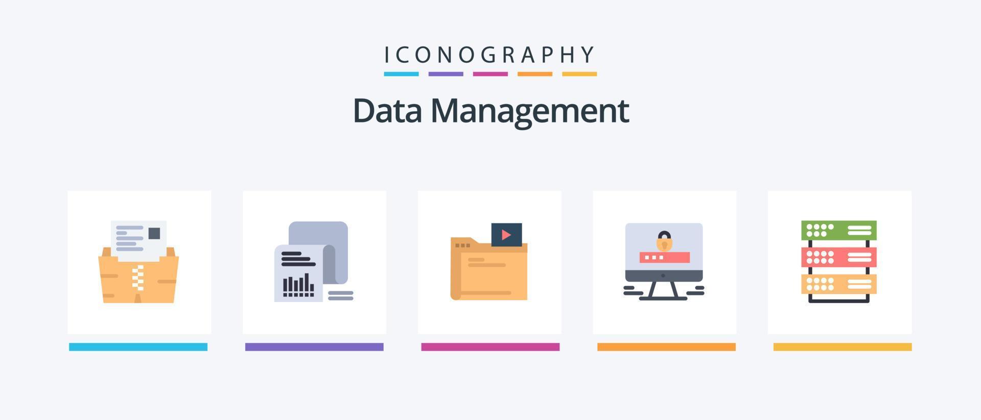 Data Management Flat 5 Icon Pack Including security. internet. list. computer. video. Creative Icons Design vector