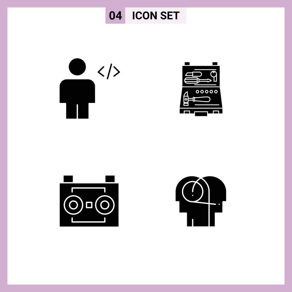 Set of 4 Commercial Solid Glyphs pack for avatar box human building audio tape Editable Vector Design Elements
