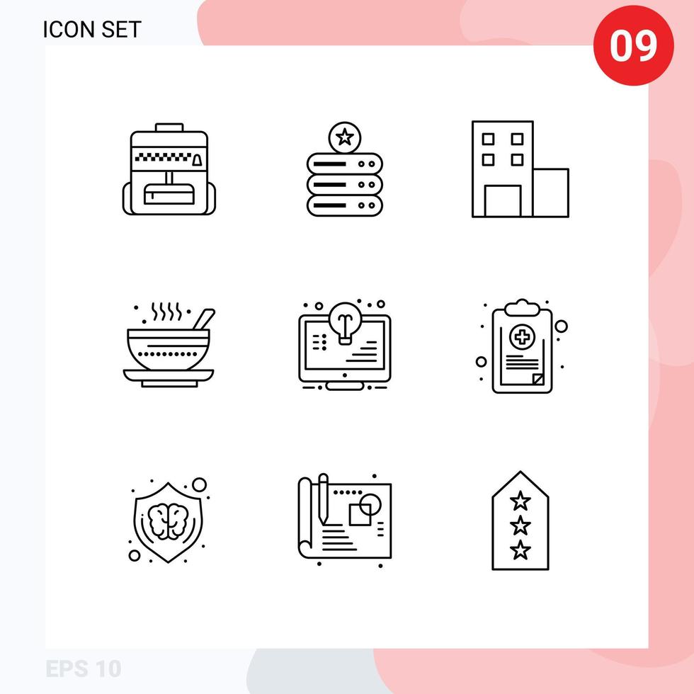 Universal Icon Symbols Group of 9 Modern Outlines of light bulb school qehwa hot Editable Vector Design Elements