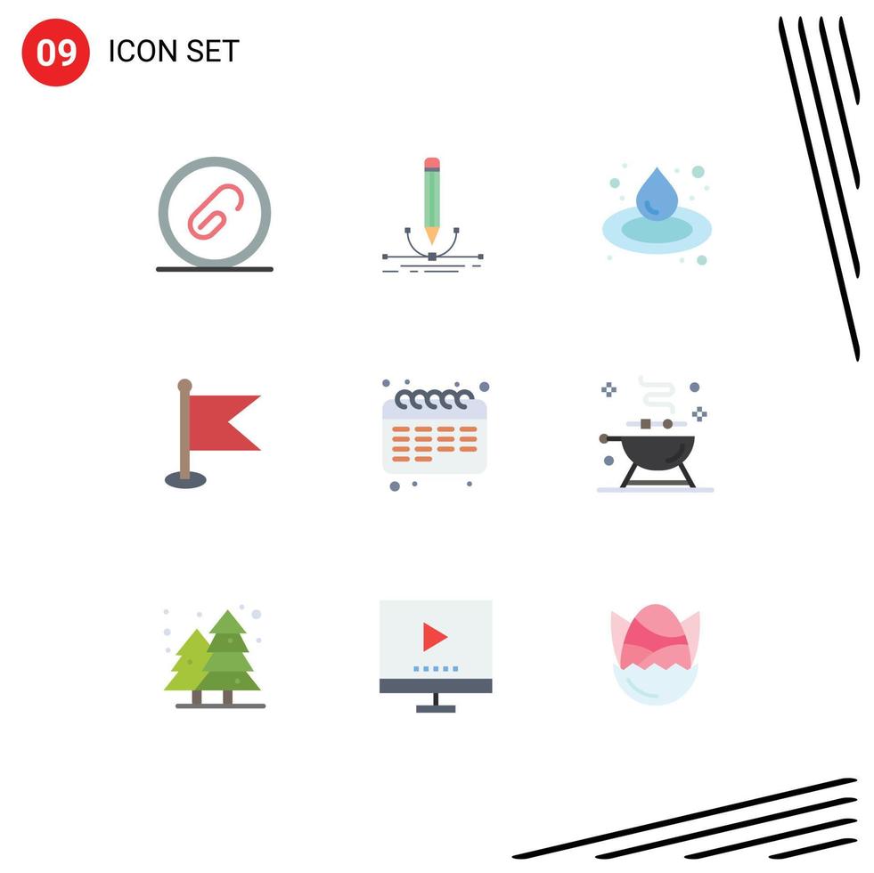 9 Thematic Vector Flat Colors and Editable Symbols of calendar map graphic location sauna Editable Vector Design Elements