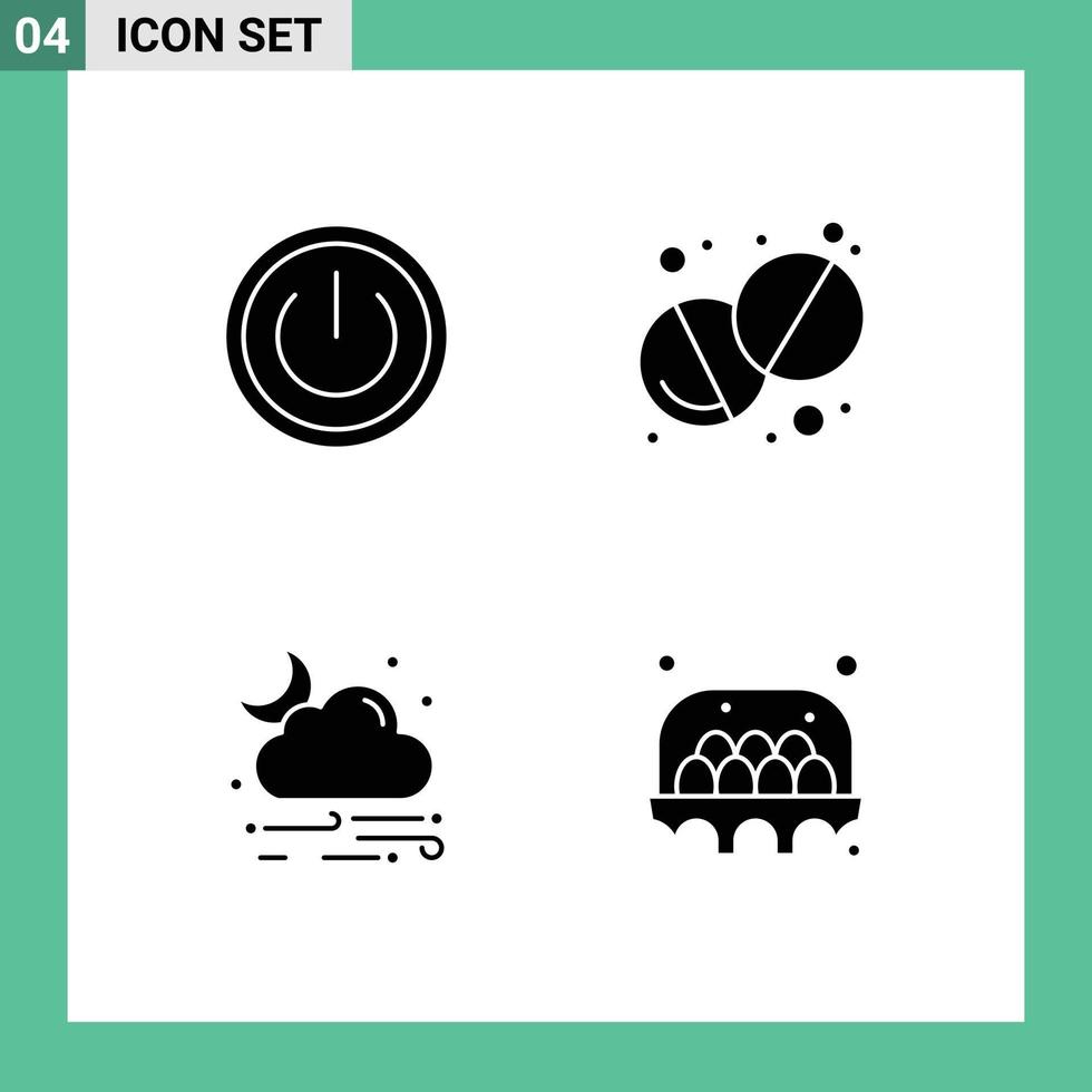 Set of 4 Modern UI Icons Symbols Signs for basic cloud power pharmacy weather Editable Vector Design Elements