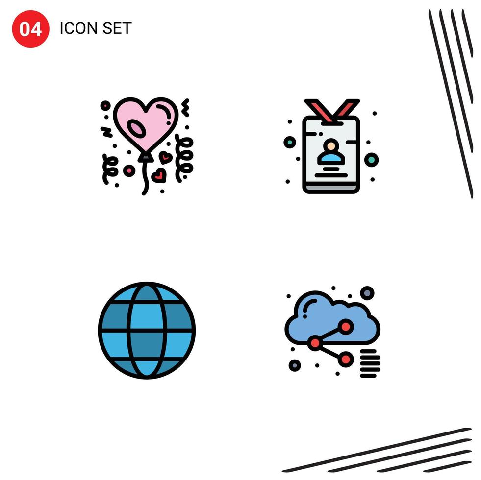 Set of 4 Commercial Filledline Flat Colors pack for affection communication celebration journalist geography Editable Vector Design Elements