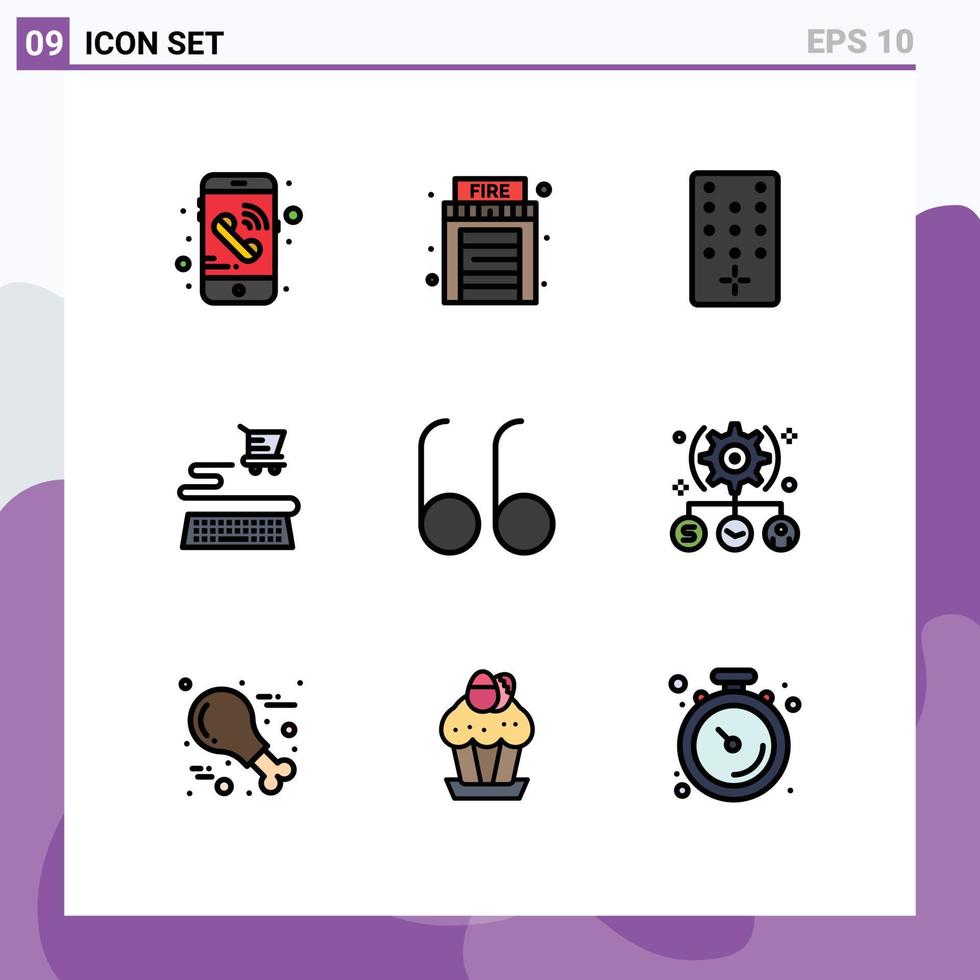 Universal Icon Symbols Group of 9 Modern Filledline Flat Colors of setting todo tv task open Editable Vector Design Elements