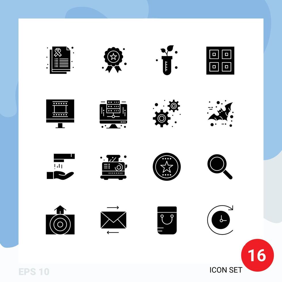 16 Universal Solid Glyphs Set for Web and Mobile Applications digital photo frame logistic tube delivery arrived Editable Vector Design Elements