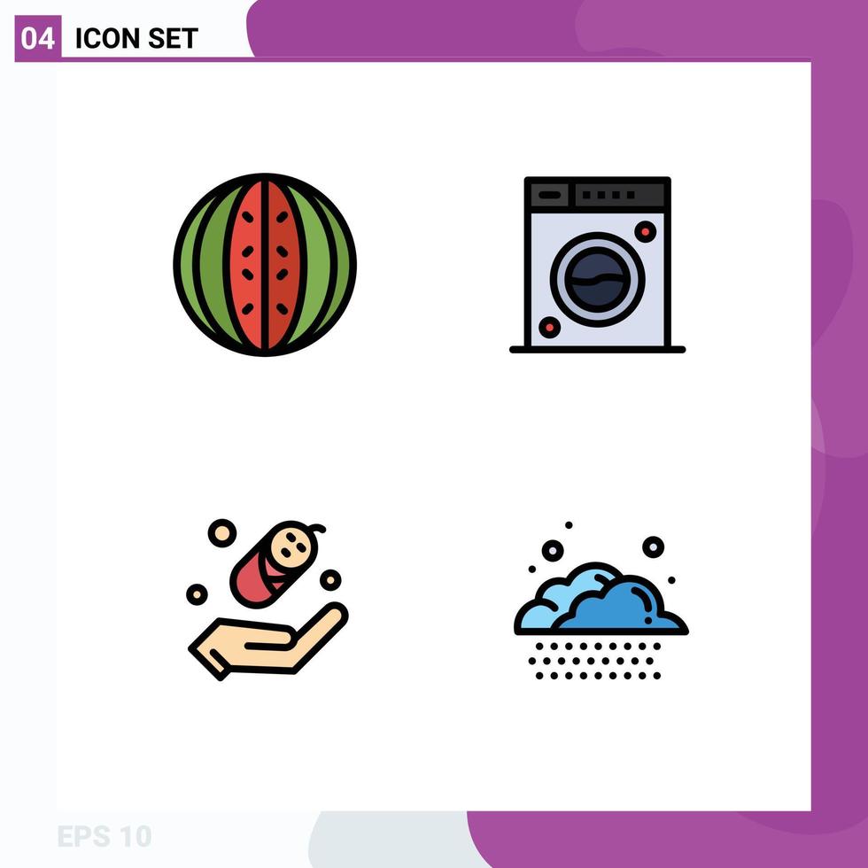 4 User Interface Filledline Flat Color Pack of modern Signs and Symbols of drink child melon cleaning protection Editable Vector Design Elements