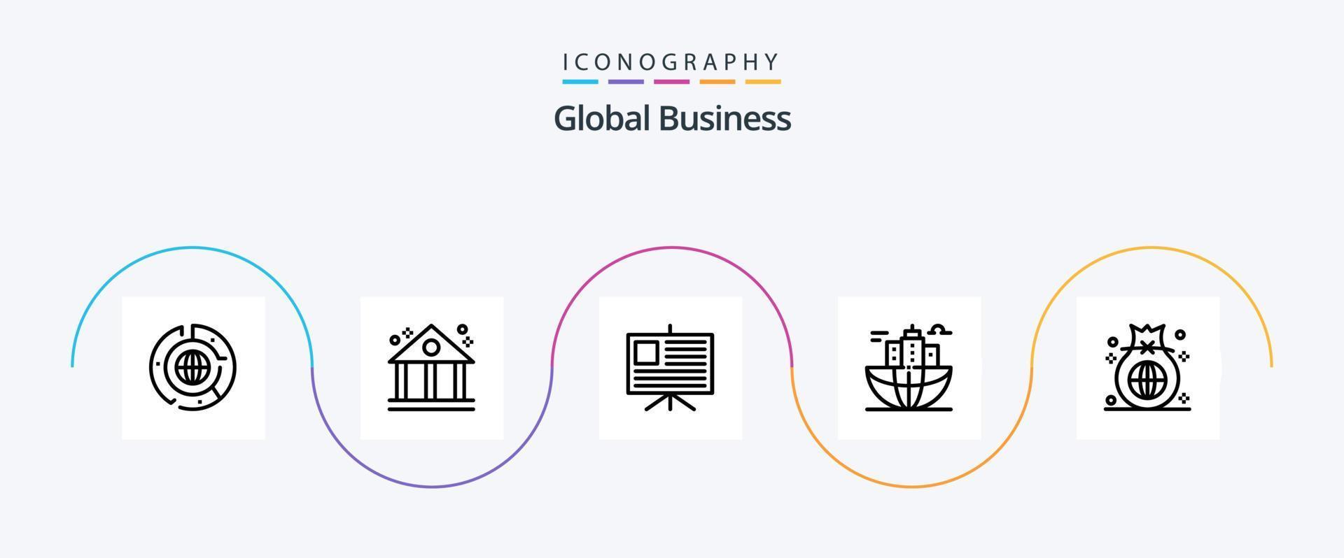 Global Business Line 5 Icon Pack Including business. headquarter. analytics. global. business vector