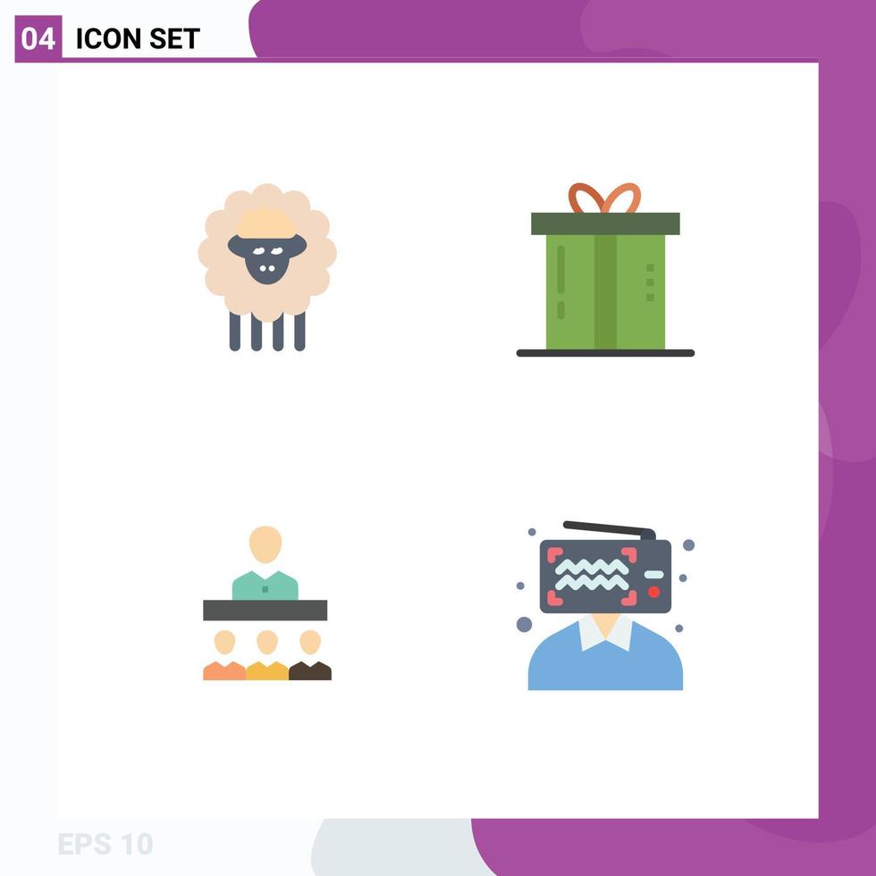 Group of 4 Flat Icons Signs and Symbols for mutton meeting spring holiday teamwork Editable Vector Design Elements