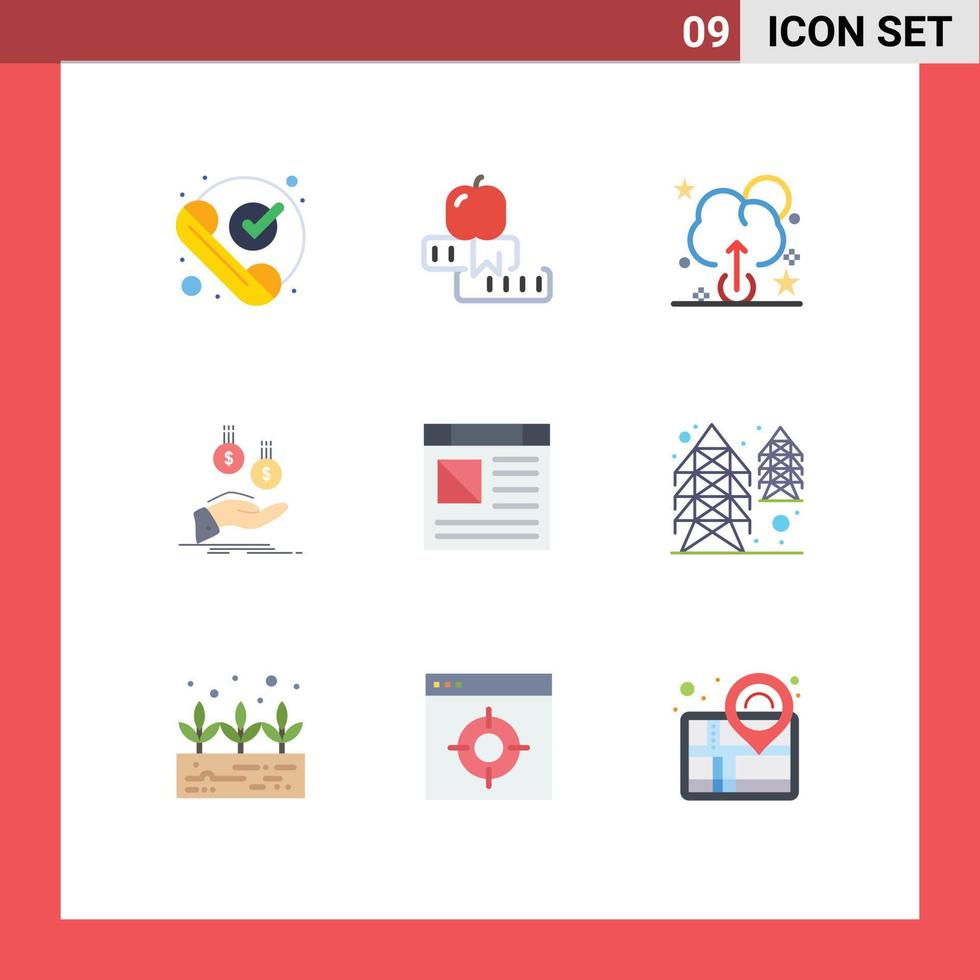 Mobile Interface Flat Color Set of 9 Pictograms of app payment study currency coins Editable Vector Design Elements