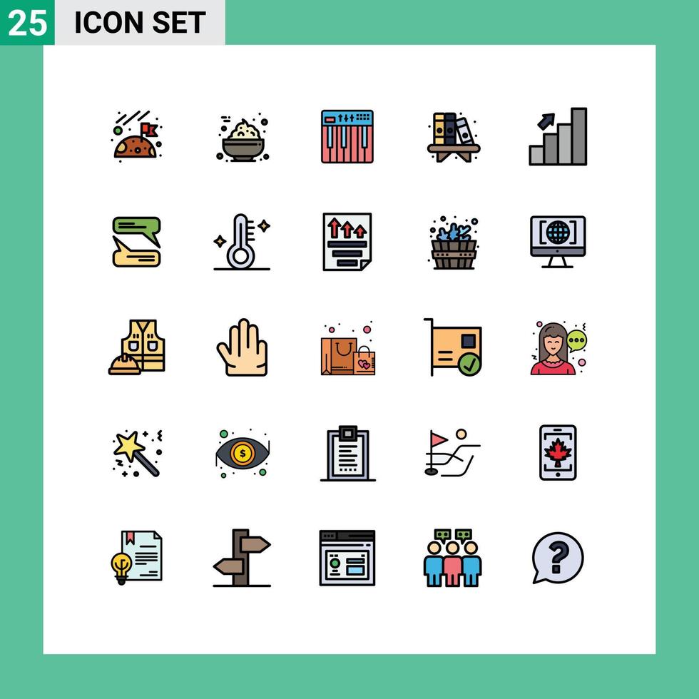 Set of 25 Vector Filled line Flat Colors on Grid for chart bar keyboard shelf living Editable Vector Design Elements