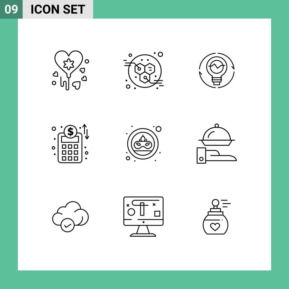 Stock Vector Icon Pack of 9 Line Signs and Symbols for coin business planning generation business network lightbulb Editable Vector Design Elements