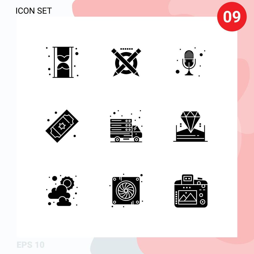 9 Universal Solid Glyphs Set for Web and Mobile Applications tickets movie tickets mic movie raffle talk Editable Vector Design Elements