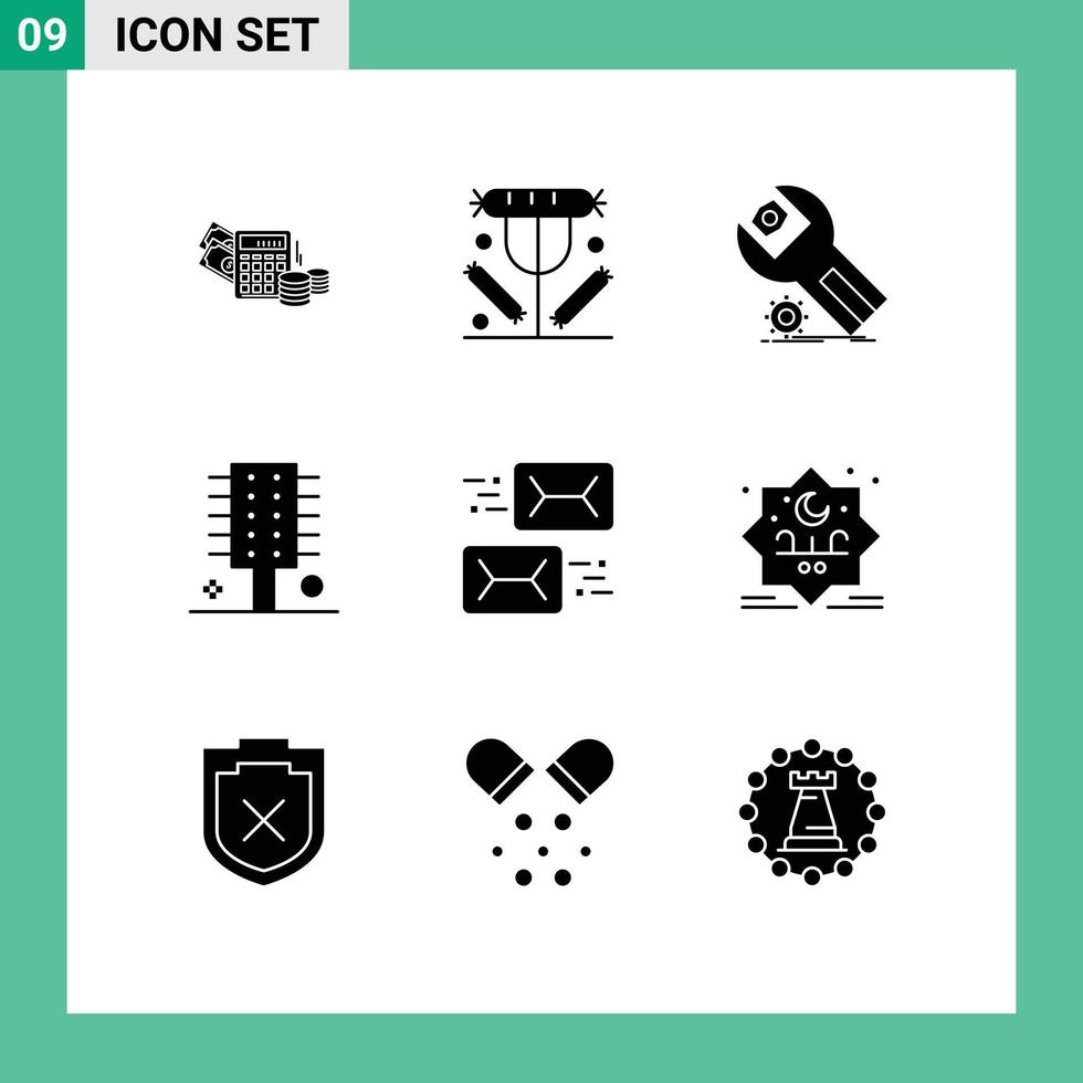 Group of 9 Solid Glyphs Signs and Symbols for hairstyle comb lunch beauty maintenance Editable Vector Design Elements