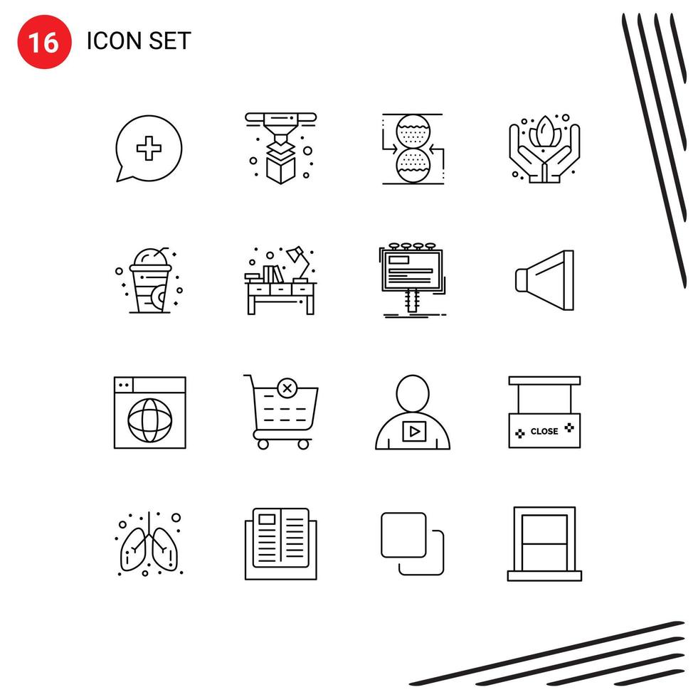 16 Universal Outlines Set for Web and Mobile Applications summer cold concentration sauna hand Editable Vector Design Elements