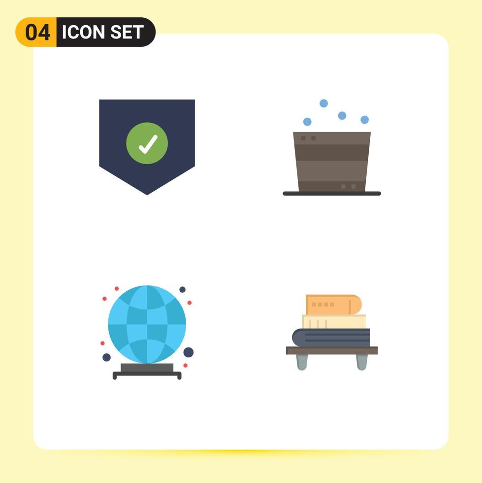 Set of 4 Commercial Flat Icons pack for check globe shield sauna power Editable Vector Design Elements