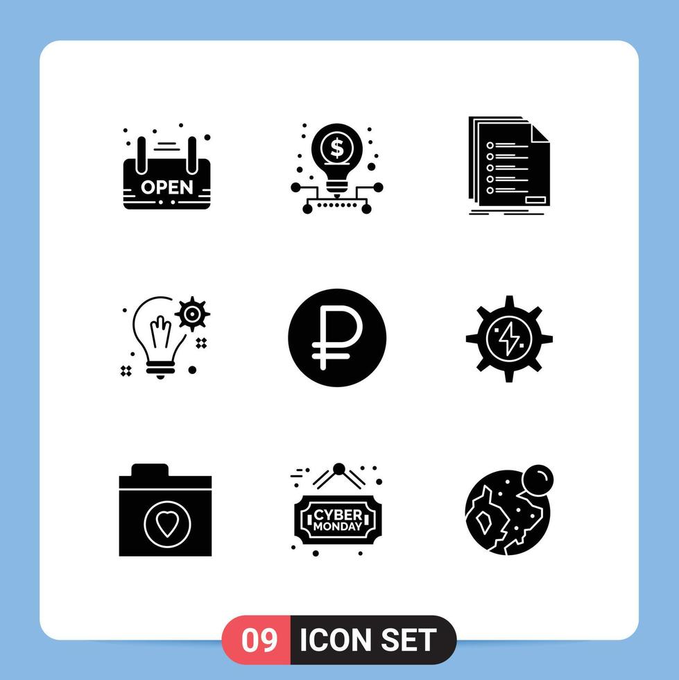 conjunto de 9 iconos de interfaz de usuario modernos signos de símbolos para configurar elementos de diseño de vector editables de registro de idea de control de solución