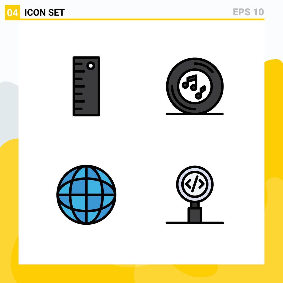 Set of 4 Commercial Filledline Flat Colors pack for design internet music player code Editable Vector Design Elements