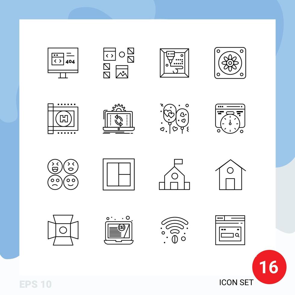 16 Universal Outline Signs Symbols of data hospital page healthcare cooler Editable Vector Design Elements