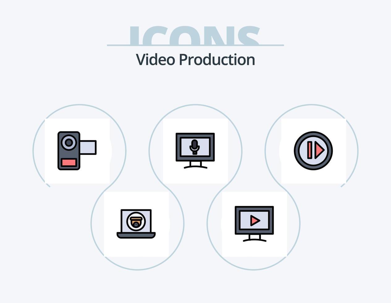 Video Production Line Filled Icon Pack 5 Icon Design. monitor . multimedia. movie . movie . film vector