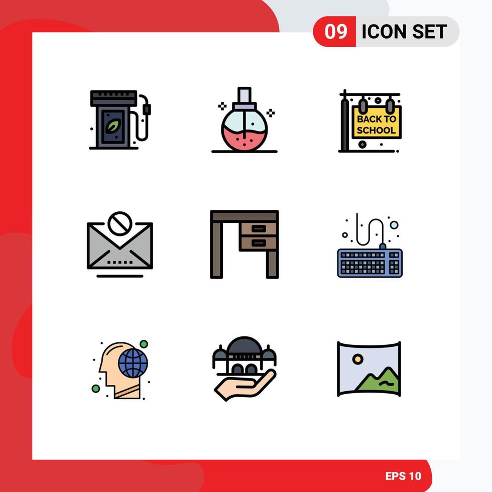 User Interface Pack of 9 Basic Filledline Flat Colors of decor mail perfume information school Editable Vector Design Elements