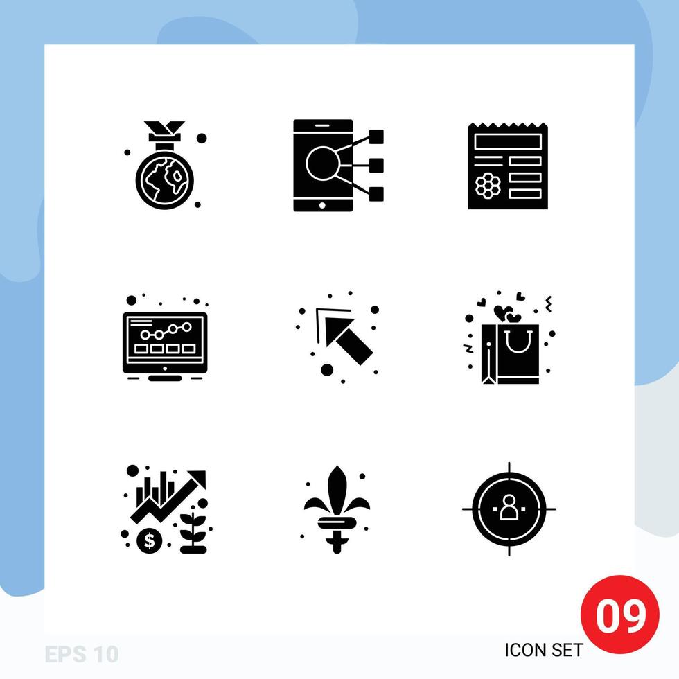 9 Thematic Vector Solid Glyphs and Editable Symbols of arrow monitoring share monitor document Editable Vector Design Elements