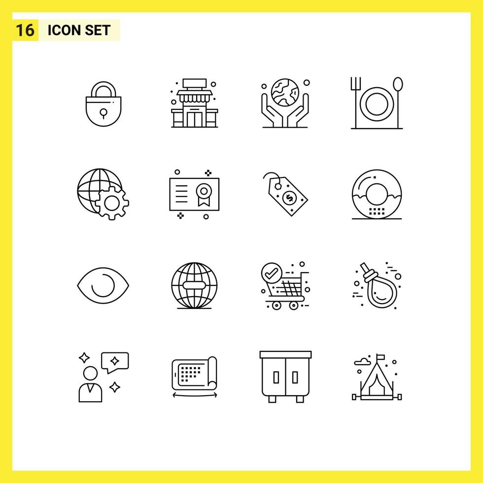 Outline Pack of 16 Universal Symbols of globe restaurant environment food protection Editable Vector Design Elements