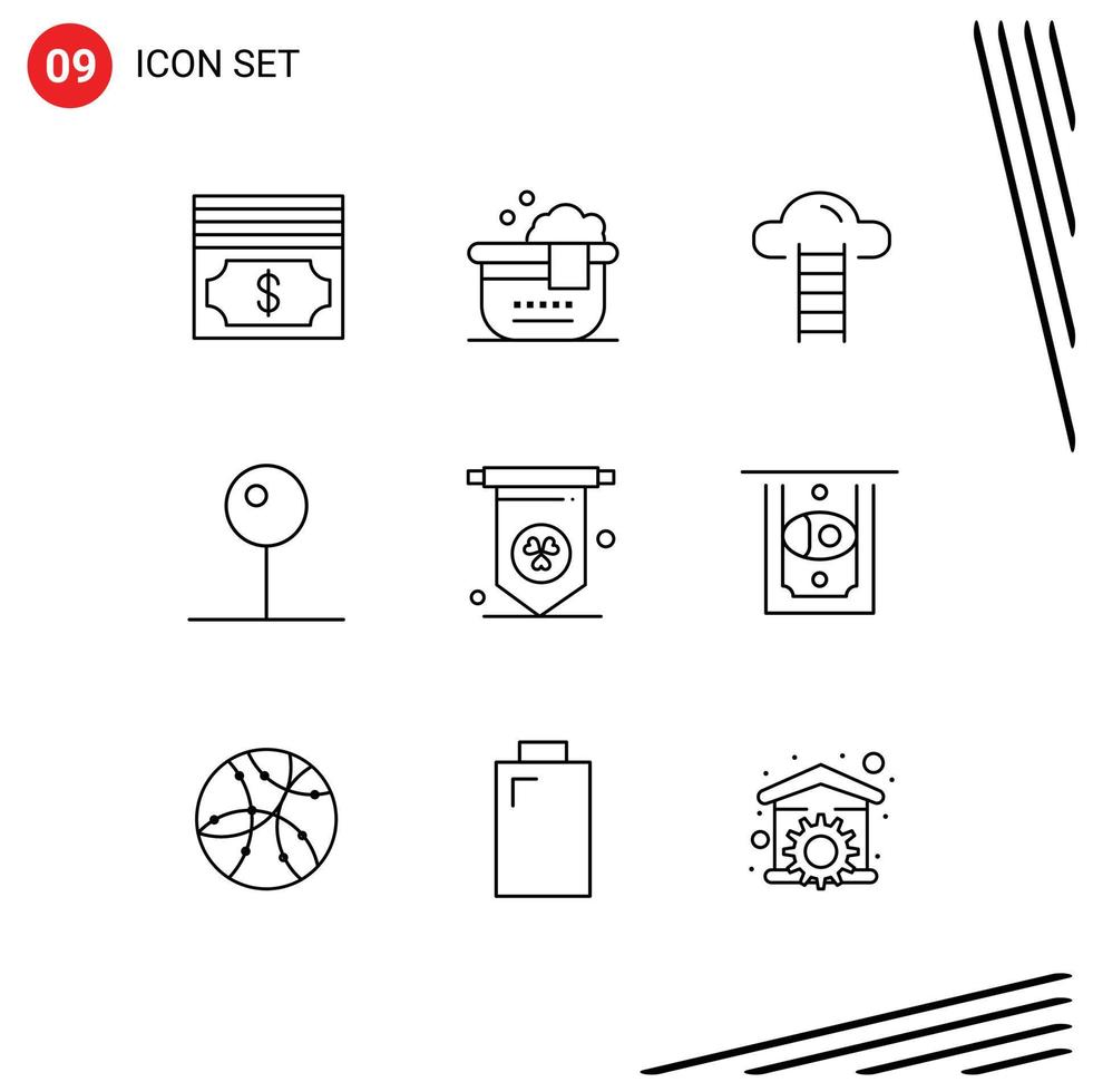 Set of 9 Commercial Outlines pack for money atm user ireland media player Editable Vector Design Elements