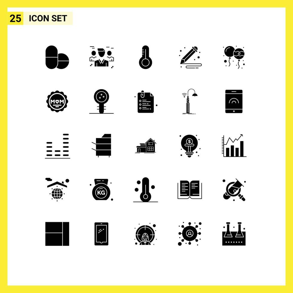 Modern Set of 25 Solid Glyphs Pictograph of india decoration temperature balloon paint Editable Vector Design Elements