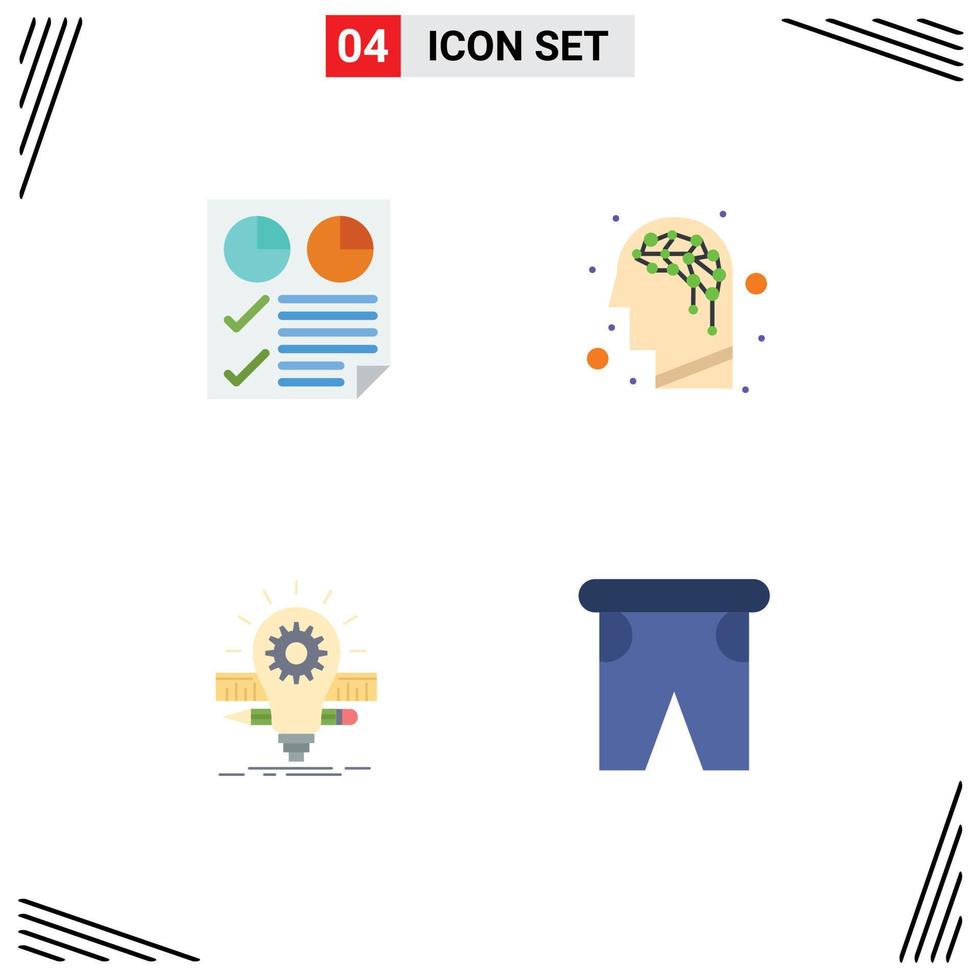 4 Universal Flat Icons Set for Web and Mobile Applications data idea report brain pencil Editable Vector Design Elements