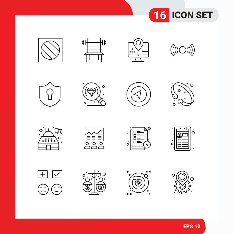 Group of 16 Outlines Signs and Symbols for ux signal machine essential education Editable Vector Design Elements