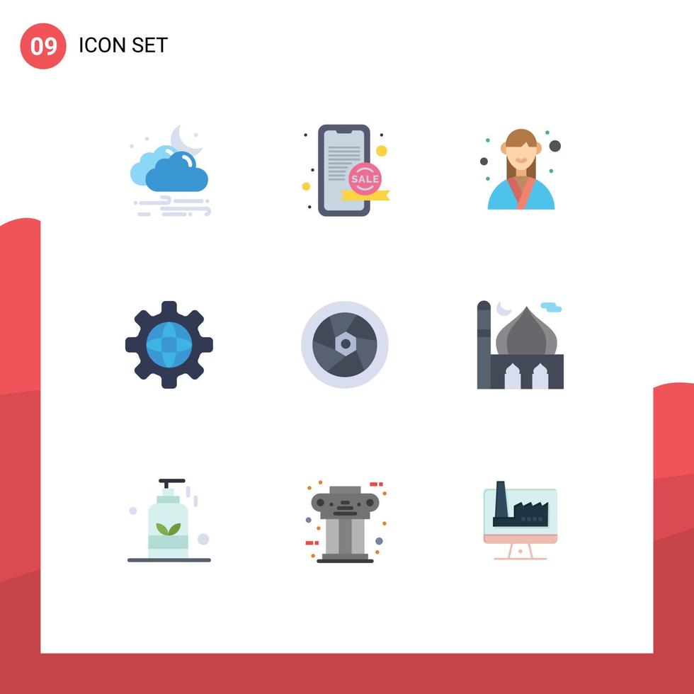 Group of 9 Flat Colors Signs and Symbols for cinema internet sale globe organizer Editable Vector Design Elements