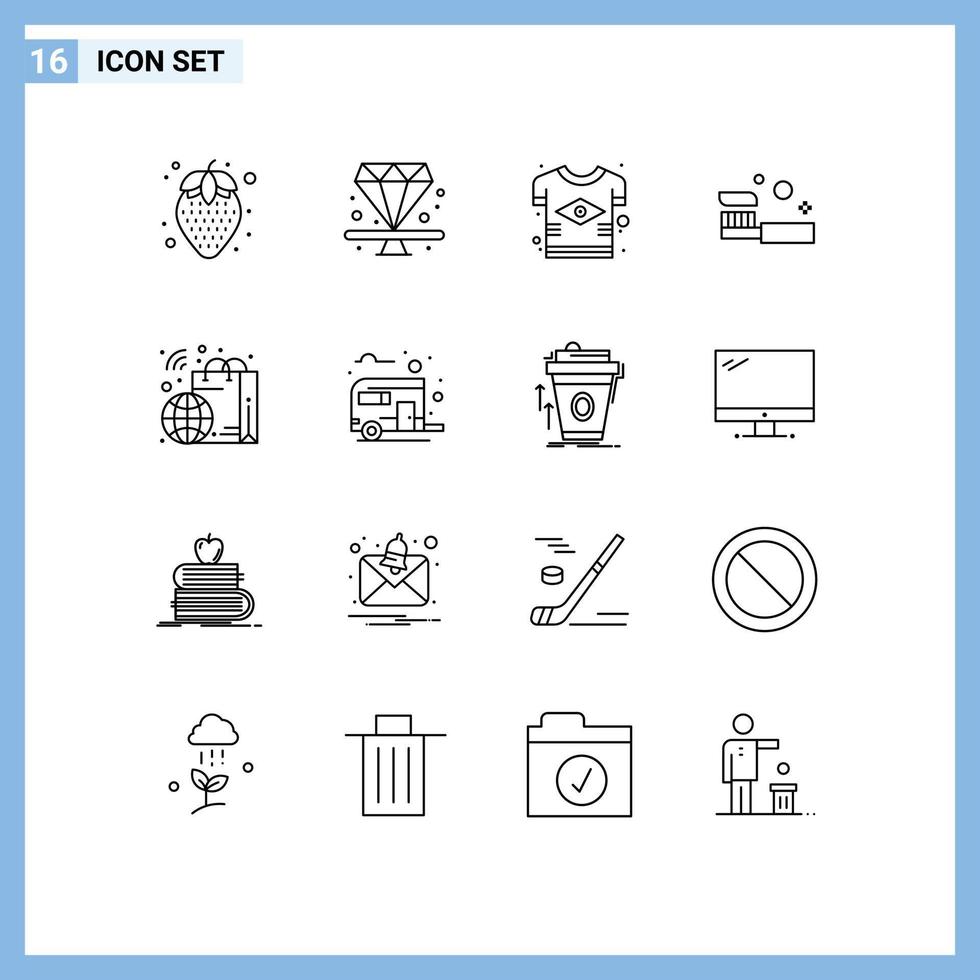 16 Thematic Vector Outlines and Editable Symbols of bag shower brazilian cleaning bath Editable Vector Design Elements